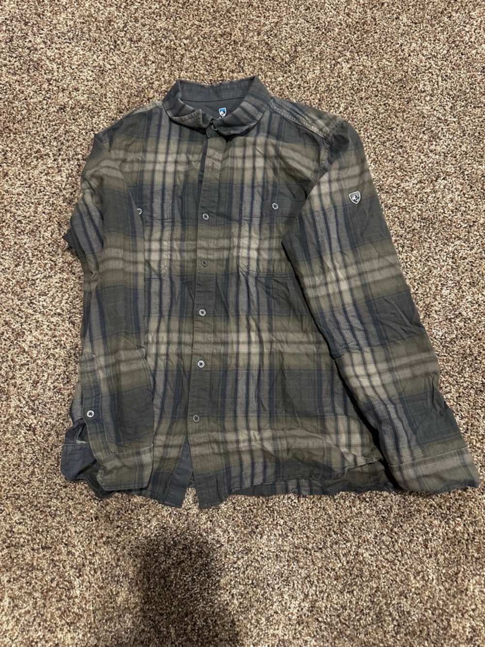 Kuhl Men's Plaid Button-Down Shirt in Olive and Gray